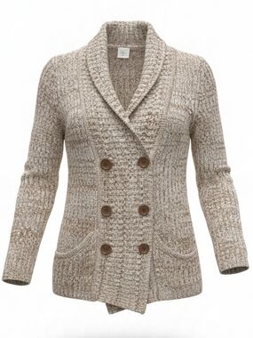 Effeci Double-Breasted Shawl Collar Cardigan Sweater - Cream/Tan
